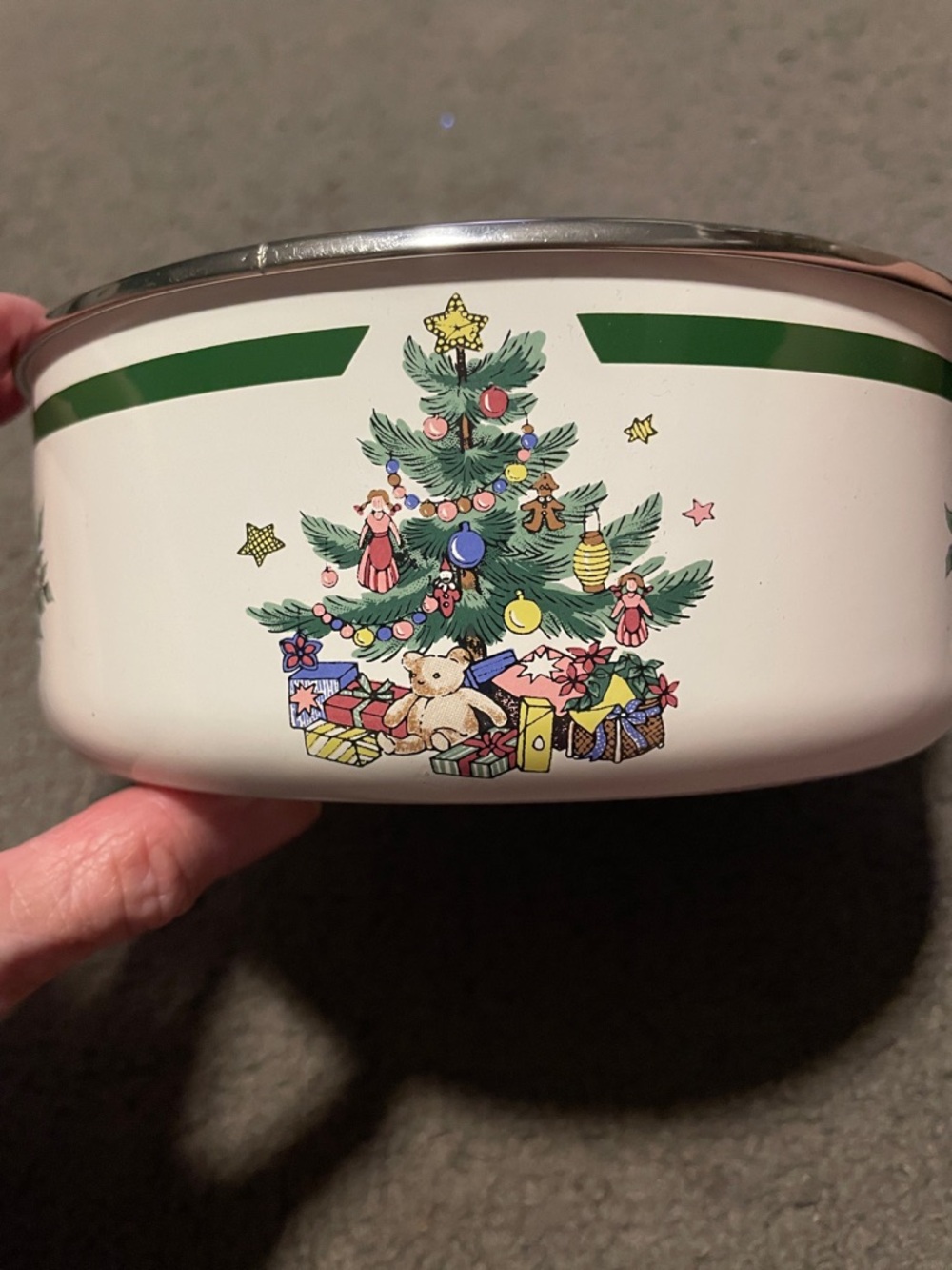 Holiday Tree Covered Ceramic Casserole Dish in White and Green